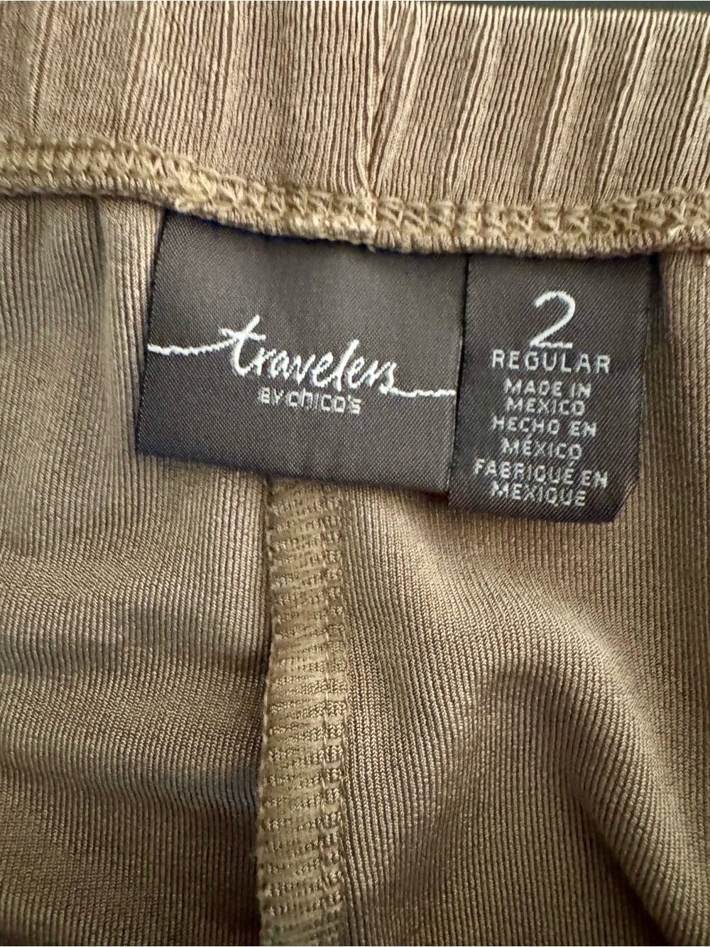 Chico’s Travelers Pants Size 2 = L/XL Taupe Wide Leg Pull On Stretch - Picture 3 of 6